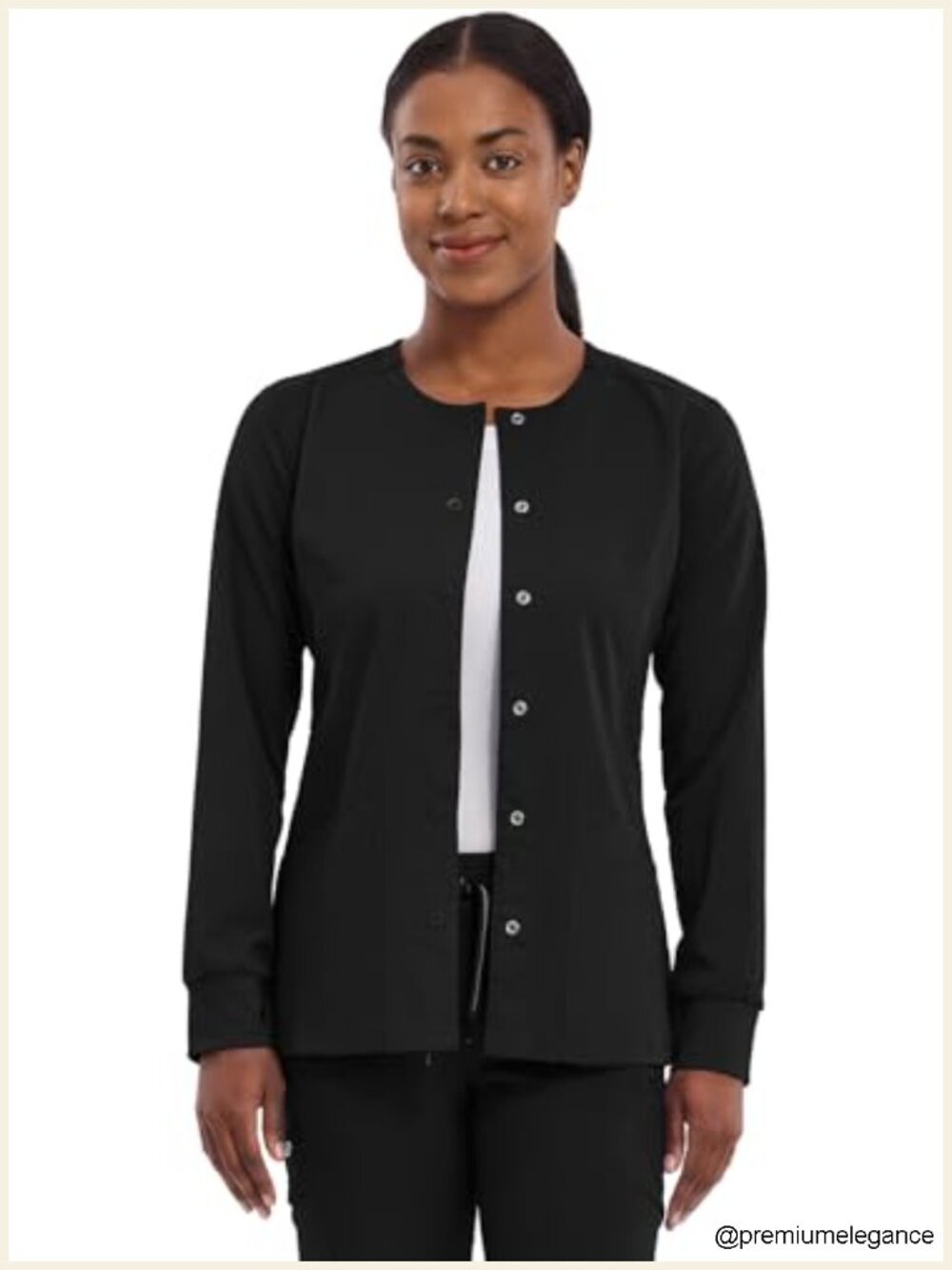 Womens Snap Front Scrub Jacket 2-Way Stretch Uniform Medical Coat - Picture 1 of 6